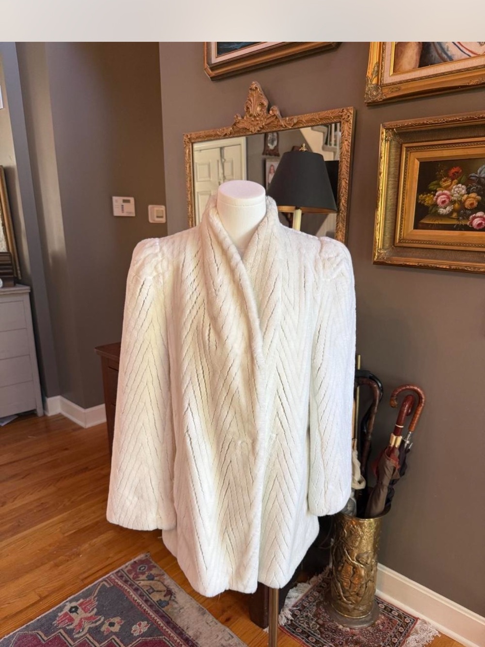 Yves Saint Laurent Cream Faux Fur Shawl Collar Jacket